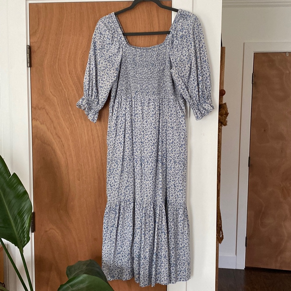 Madewell Floral Tiered Midi Dress with Puffed Sleeves